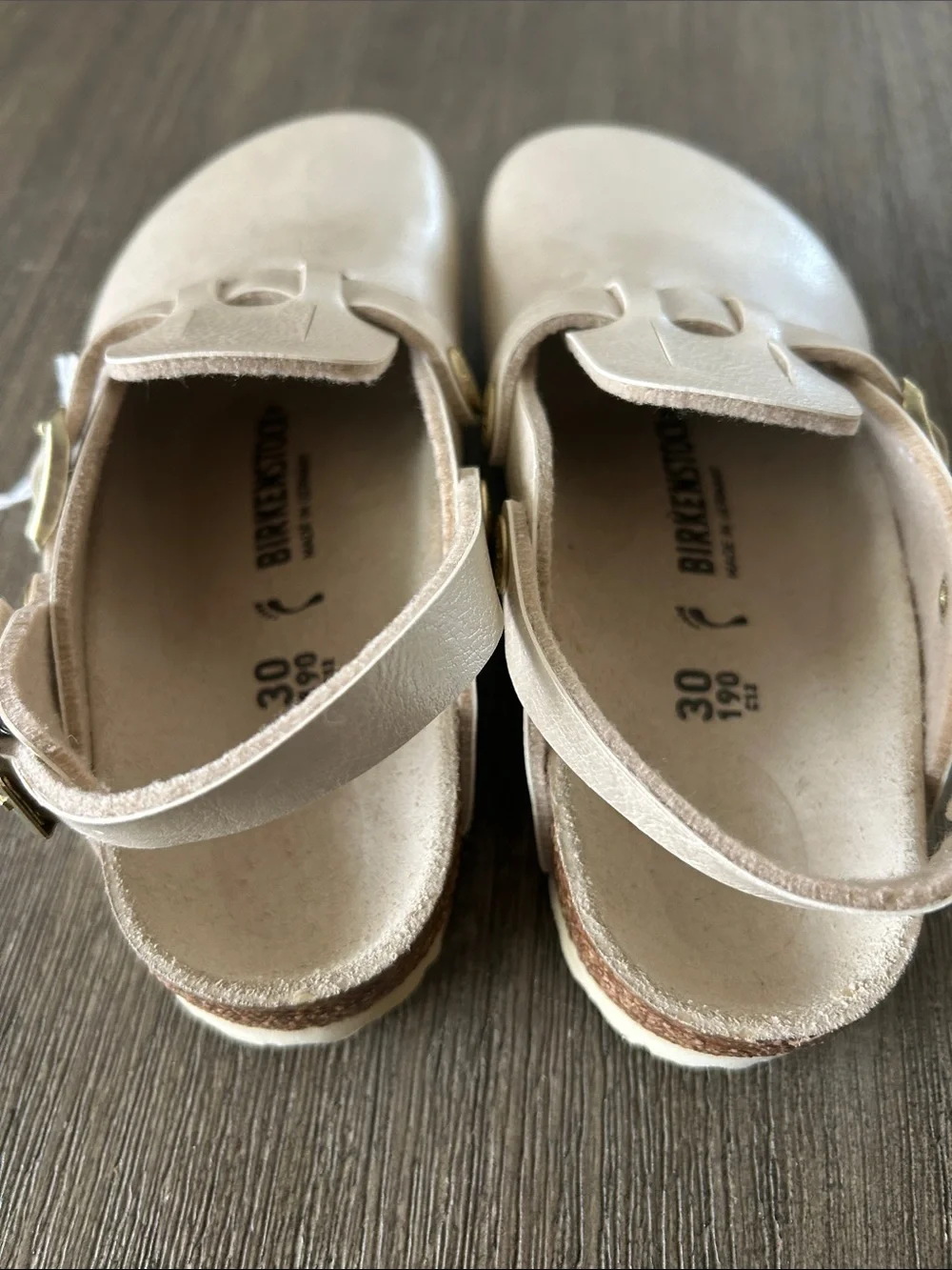 Birkenstock Kids Metallic Cream Slip-On Clogs, Size C12, New.